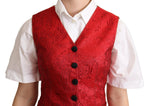Dolce & Gabbana Red Brocade Leopard Print Waistcoat Women's Vest