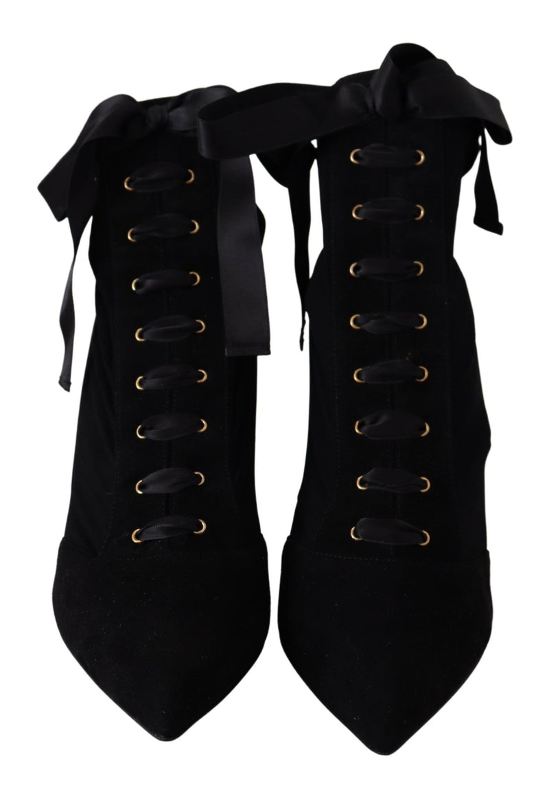 Dolce & Gabbana Elegant Black Ankle Heel Boots with Leather Women's Sole