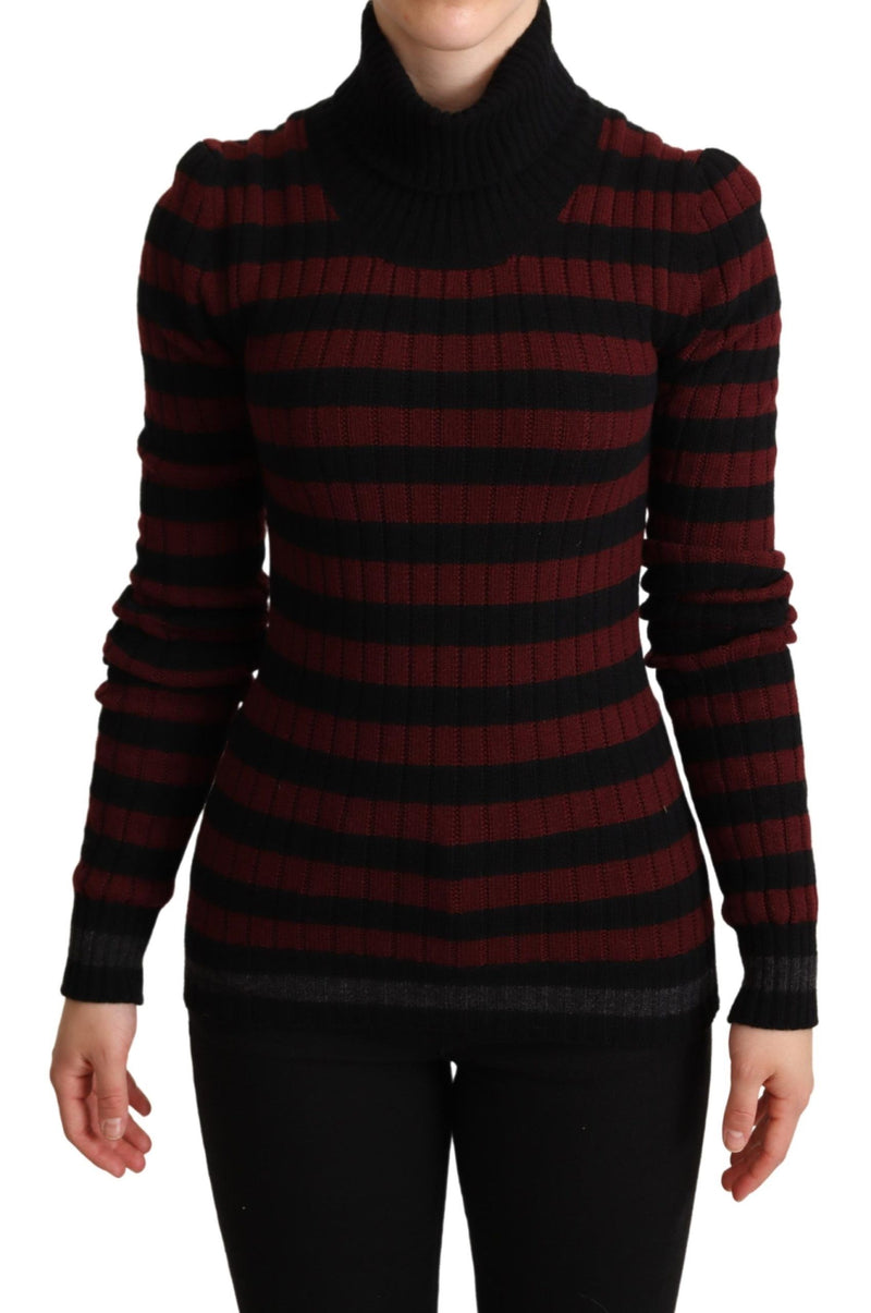 Dolce & Gabbana Black Red Striped Wool Pullover Women's Sweater