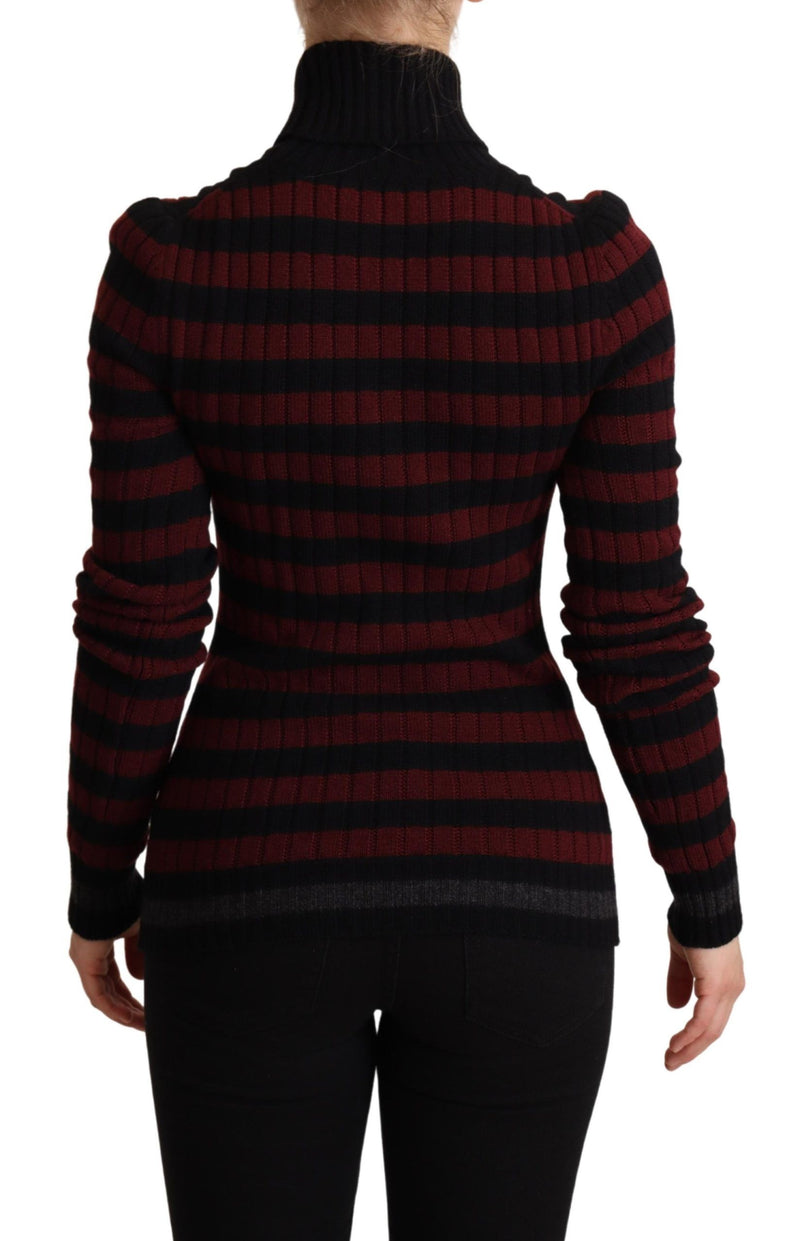 Dolce & Gabbana Black Red Striped Wool Pullover Women's Sweater