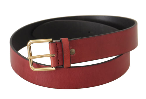 Dolce & Gabbana Elegant Red Leather Belt with Engraved Women's Buckle