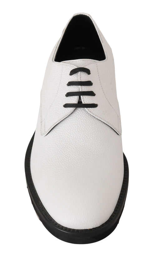 Dolce & Gabbana White Leather Derby Dress Formal Men's Shoes