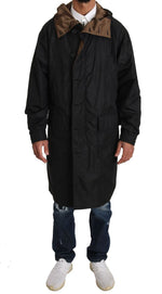 Dolce & Gabbana Black Brown Hooded Reversible Men's Raincoat