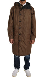 Dolce & Gabbana Black Brown Hooded Reversible Men's Raincoat