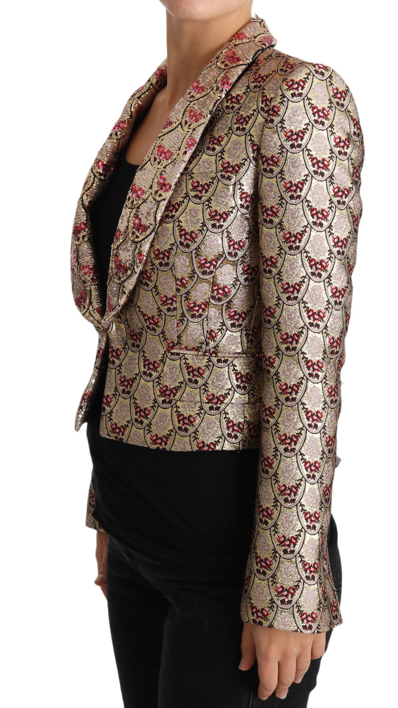 Dolce & Gabbana Gold Floral Sequined Blazer Coat Women's Jacket