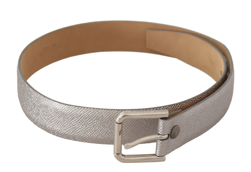 Dolce & Gabbana Elegant Silver Leather Belt with Engraved Women's Buckle