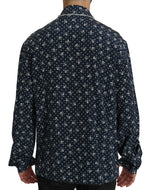 Dolce & Gabbana Blue Skull Print Silk Top Sleepwear Men's Shirt