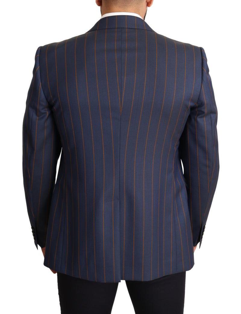 Dolce & Gabbana Blue Striped Wool Slim Fit Blazer Men's Jacket