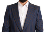 Dolce & Gabbana Blue Striped Wool Slim Fit Blazer Men's Jacket