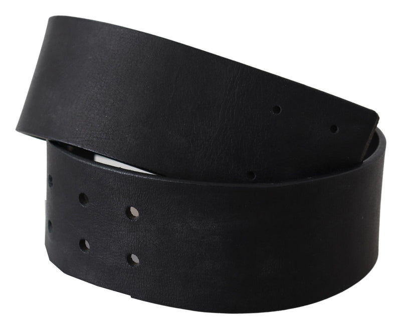 GF Ferre Black Genuine Leather Wide Logo Waist Women's Belt