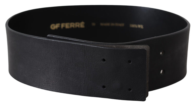 GF Ferre Black Genuine Leather Wide Logo Waist Women's Belt