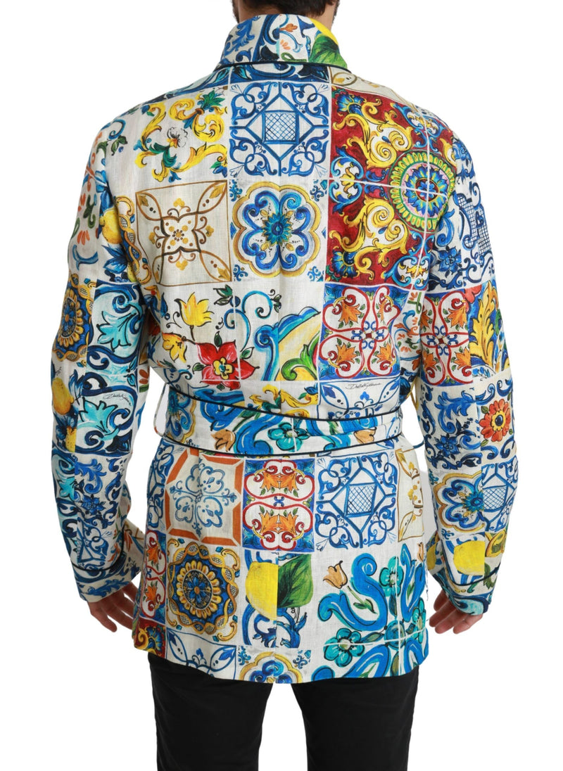 Dolce & Gabbana Multicolor Majolica Robe Jacket Men's Coat