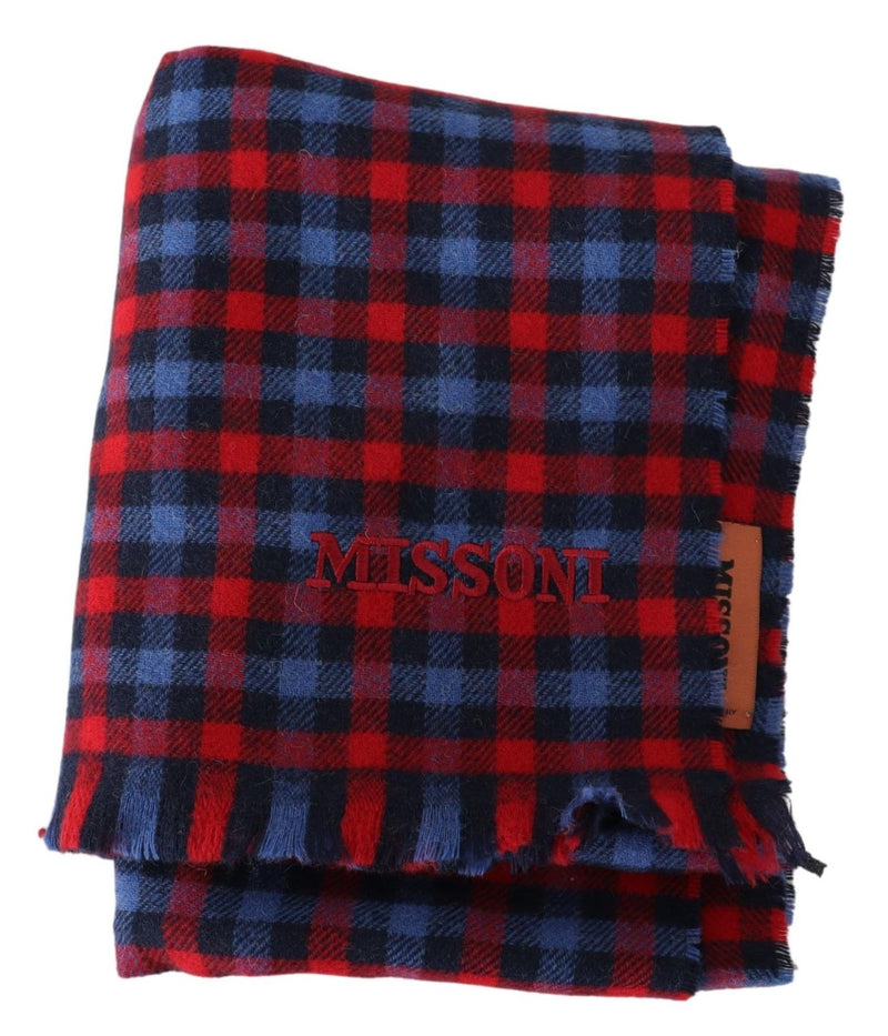 Missoni Chic Check Pattern Wool Scarf with Logo Men's Embroidery