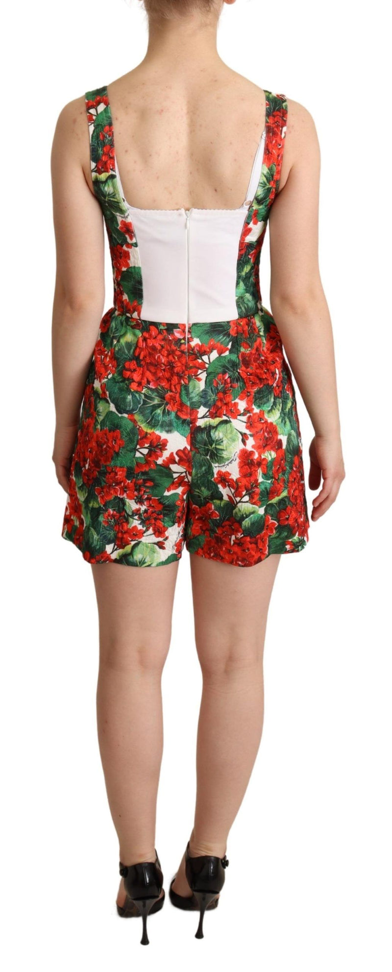 Dolce & Gabbana Red Geranium Print Shorts Jumpsuit Women's Dress