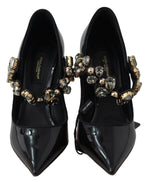 Dolce & Gabbana Black Leather Crystal Shoes Mary Jane Women's Pumps
