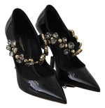 Dolce & Gabbana Elegant Black Leather Crystal Women's Pumps