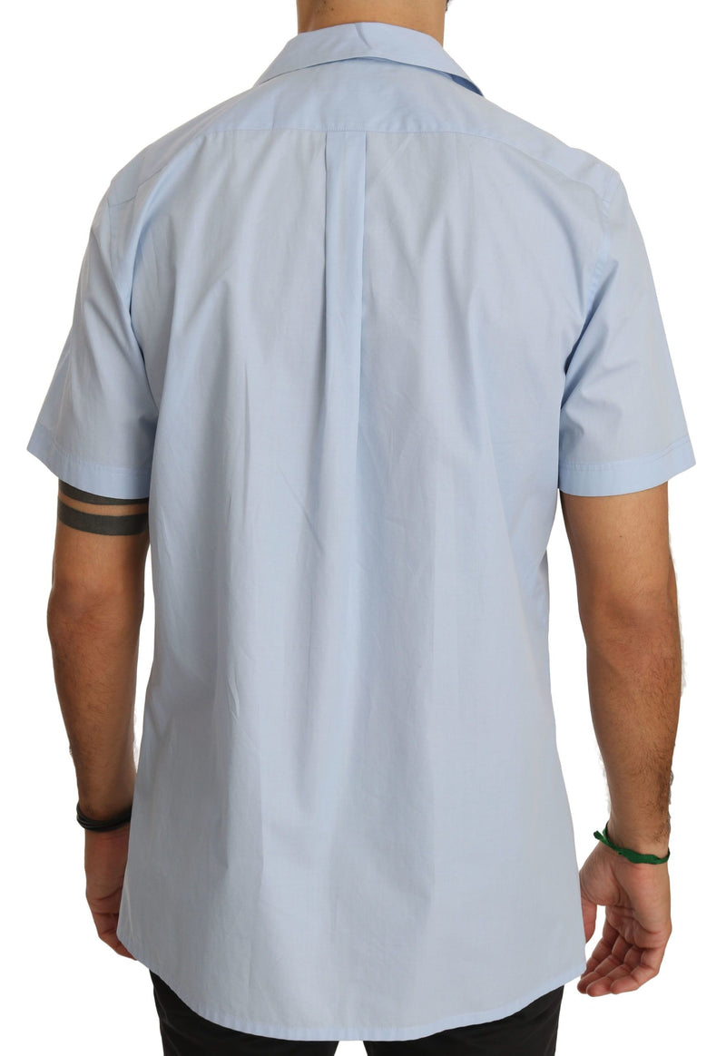 Dolce & Gabbana Blue Short Sleeve 100% Cotton Top Men's Shirt
