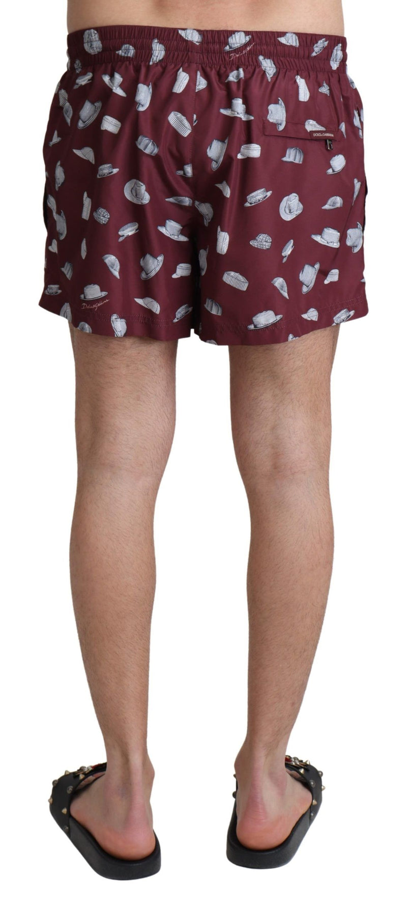 Dolce & Gabbana Maroon Hats Print Beachwear Shorts Men's Swimwear
