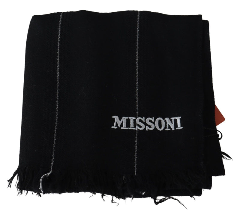 Missoni Black 100% Wool Unisex Neck Wrap Shawl Fringes Men's Scarf