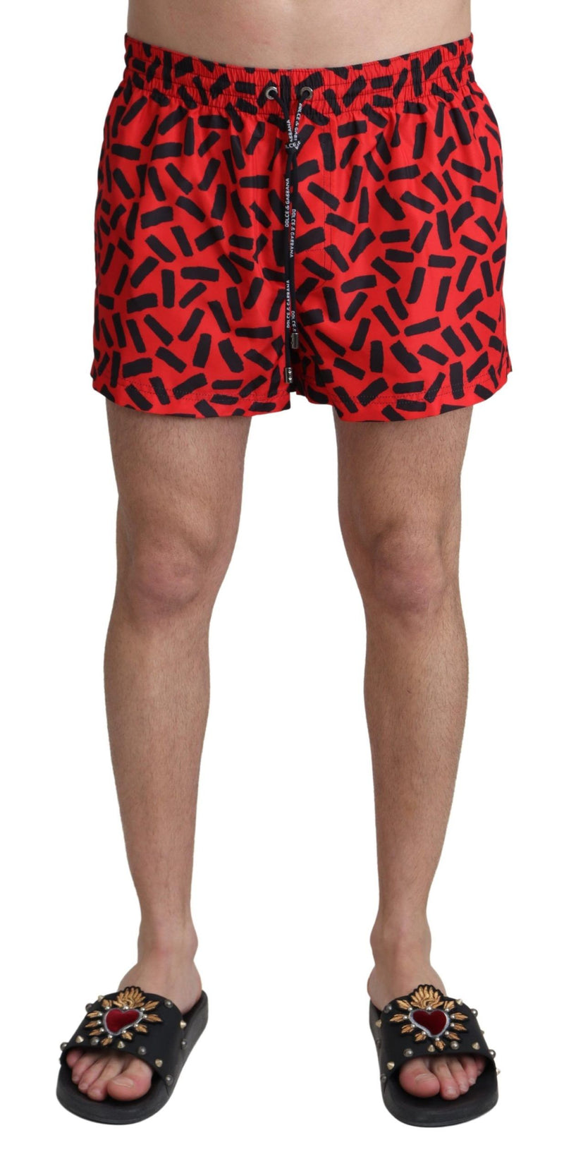 Dolce & Gabbana Red Patterned Beachwear Shorts Men's Swimwear
