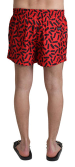Dolce & Gabbana Red Patterned Beachwear Shorts Men's Swimwear
