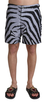 Dolce & Gabbana Gray Zebra Print Beachwear Men's Shorts