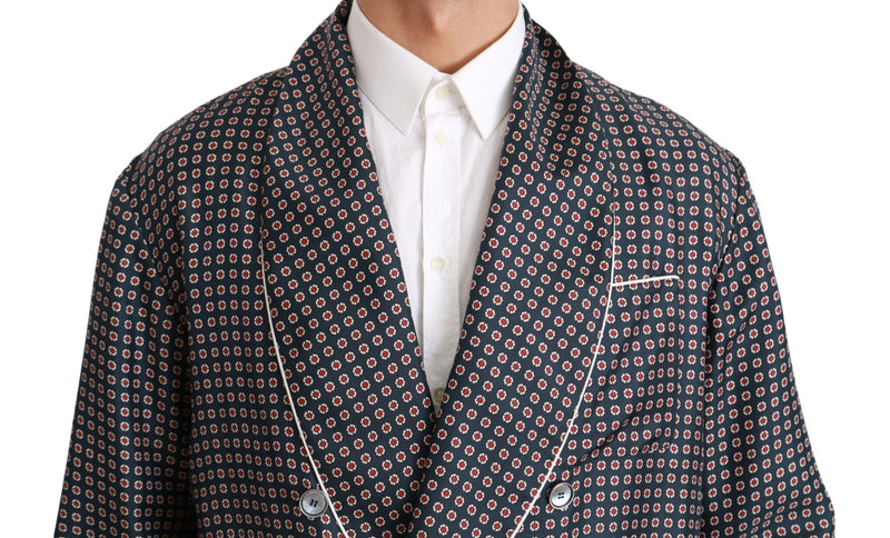 Dolce & Gabbana Navy Blue Patterned Double Breasted Coat Men's Jacket