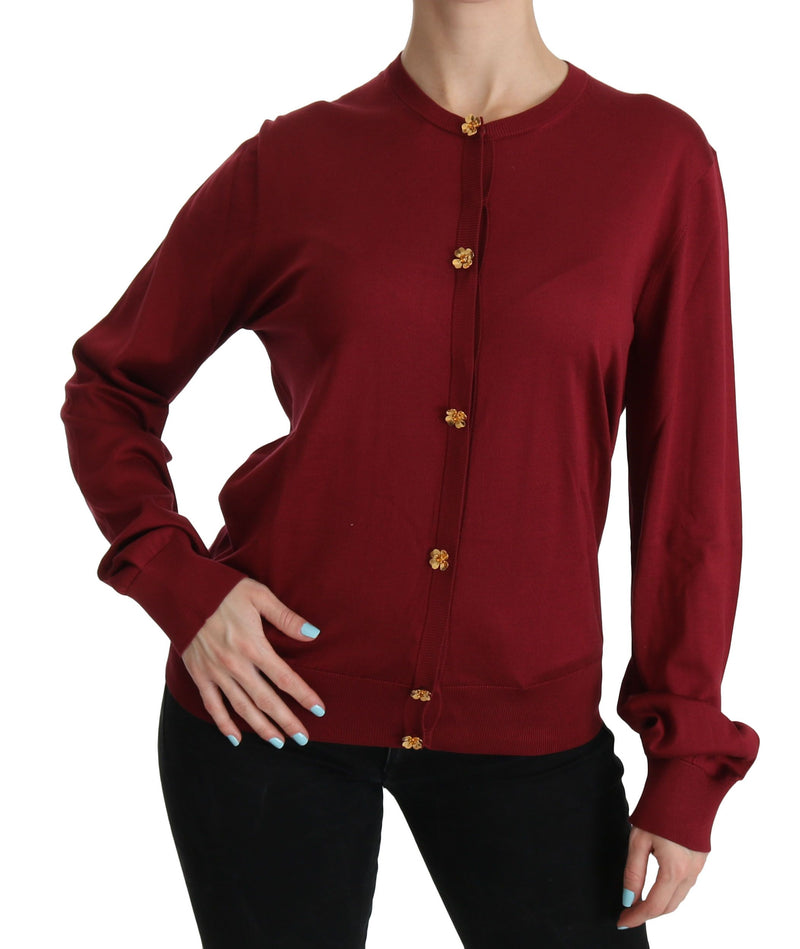 Dolce & Gabbana Silk Red Cardigan Top with Button Women's Accents