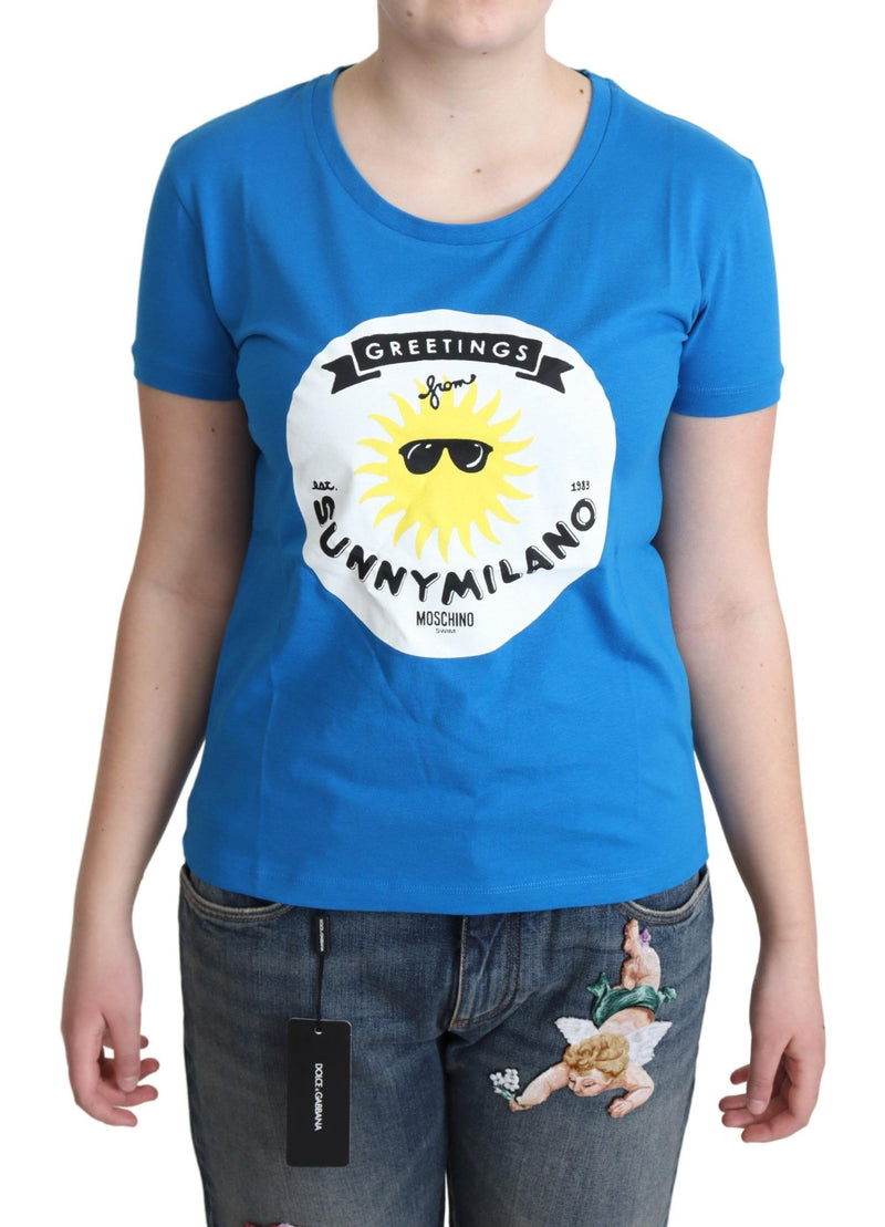 Moschino Blue Cotton Sunny Milano Print Tops Women's T-shirt