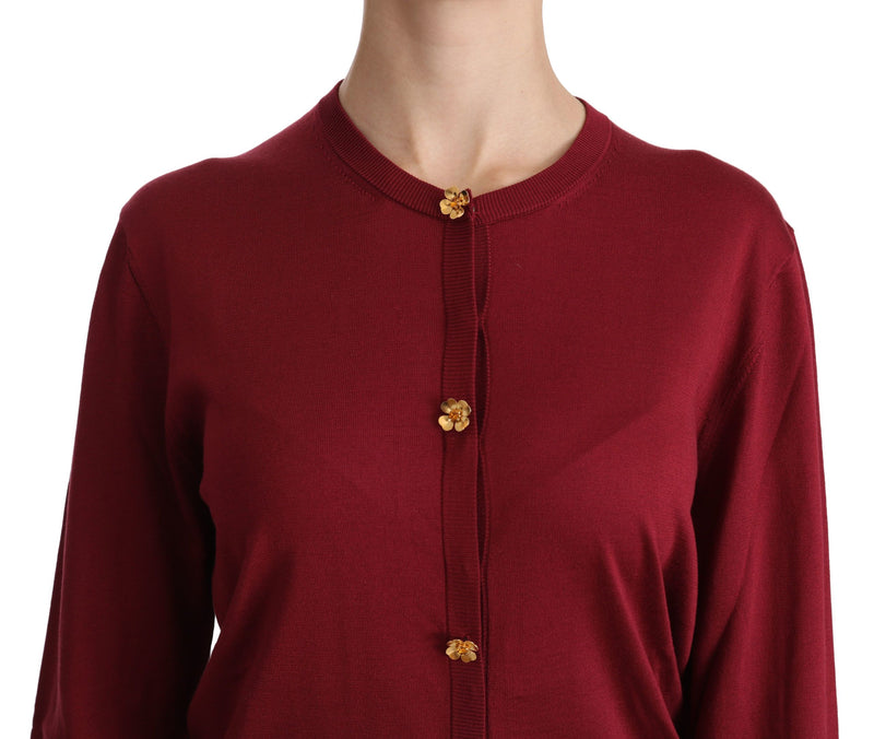 Dolce & Gabbana Red Silk Long Sleeve Cardigan Women's Sweater