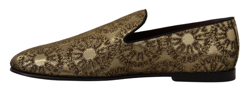 Dolce & Gabbana Gold Tone Loafers Slides Dress Men's Shoes