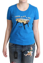 Moschino Blue Cotton Come Play 4 Us Print Women's T-shirt