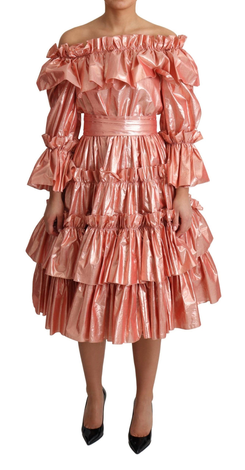 Dolce & Gabbana Pink Ruffled Women's Silk Cotton Gown Women's Dress