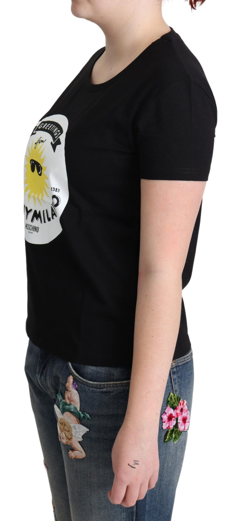 Moschino Black Cotton Sunny Milano Print Women's T-shirt