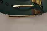 Dolce & Gabbana Elegant Green Leather Belt with Logo Women's Buckle