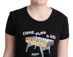 Moschino Black Cotton Come Play 4 Us Print Tops Women's T-shirt