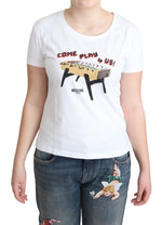 Moschino White Cotton Come Play 4 Us Print Tops Women's T-shirt