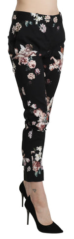 Dolce & Gabbana Black Angel Floral Cropped Trouser Wool Women's Pants