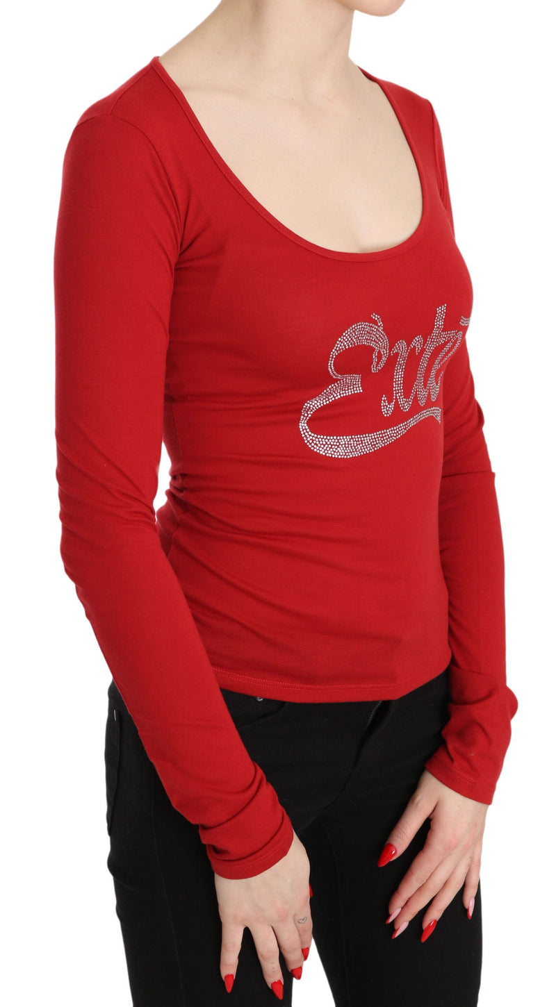 Exte Red Crystal Embellished Long Sleeve Women's Top
