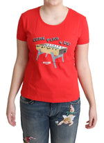 Moschino Red Cotton Come Play 4 Us Print Tops Blouse Women's T-shirt