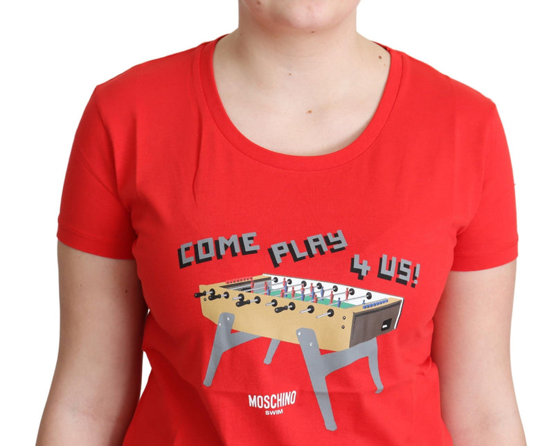 Moschino Red Cotton Come Play 4 Us Print Tops Blouse Women's T-shirt