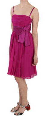 Dolce & Gabbana Fuchsia Pink Bow Silk Sleeveless Women's Dress