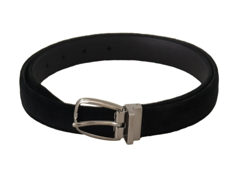 Dolce & Gabbana Elegant Black Velvet Engraved Buckle Men's Belt