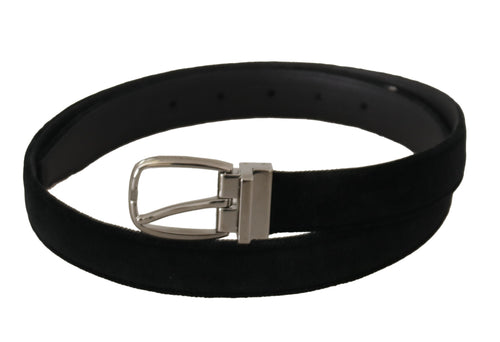 Dolce & Gabbana Elegant Black Velvet Engraved Buckle Men's Belt