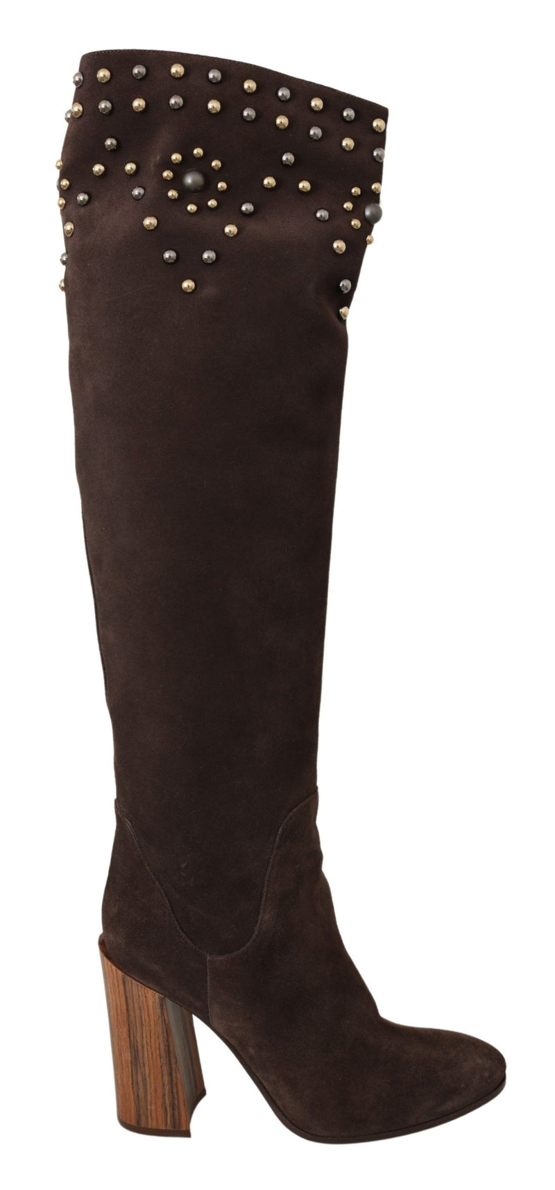 Dolce & Gabbana Brown Suede Studded Knee High Shoes Women's Boots