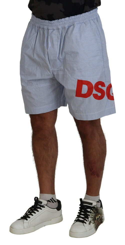 Dsquared² Light Blue Striped Printed Logo Print Casual Men's Shorts