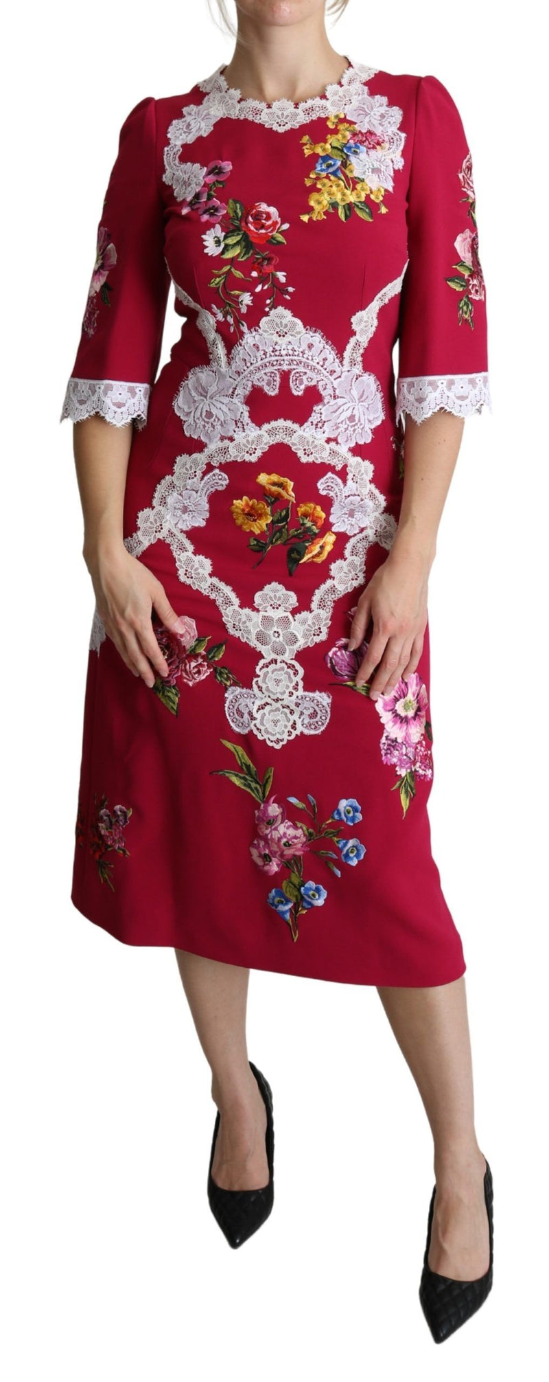 Dolce & Gabbana Floral Embroidered Sheath Midi Women's Dress