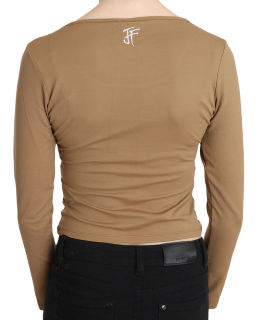 GF Ferre Elegant Brown Long Sleeve Cropped Women's Top