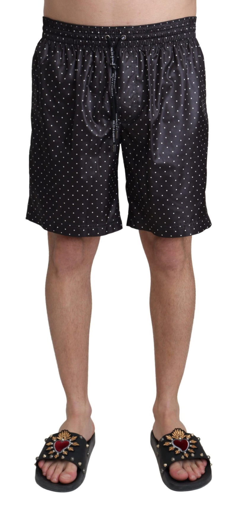 Dolce & Gabbana Black Polka Dot Print Beachwear Men's Swimwear