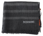 Missoni Gray Striped Wool Unisex Neck Wrap Fringes Men's Scarf